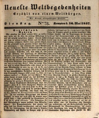 Neueste Weltbegebenheiten (Kemptner Zeitung) Dienstag 16. Mai 1837