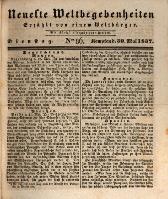 Neueste Weltbegebenheiten (Kemptner Zeitung) Dienstag 30. Mai 1837