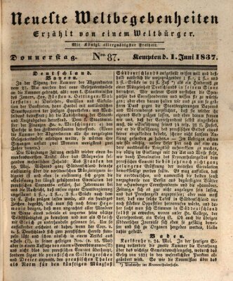 Neueste Weltbegebenheiten (Kemptner Zeitung) Donnerstag 1. Juni 1837