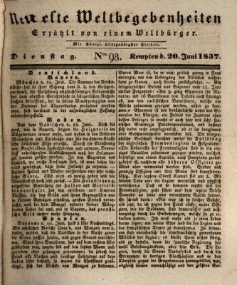 Neueste Weltbegebenheiten (Kemptner Zeitung) Dienstag 20. Juni 1837