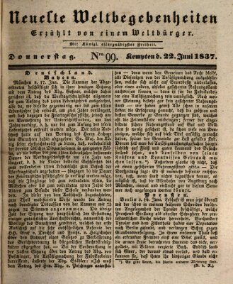 Neueste Weltbegebenheiten (Kemptner Zeitung) Donnerstag 22. Juni 1837