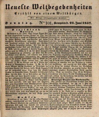 Neueste Weltbegebenheiten (Kemptner Zeitung) Sonntag 25. Juni 1837