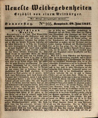 Neueste Weltbegebenheiten (Kemptner Zeitung) Donnerstag 29. Juni 1837