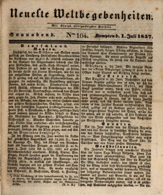 Neueste Weltbegebenheiten (Kemptner Zeitung) Samstag 1. Juli 1837