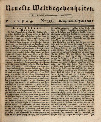 Neueste Weltbegebenheiten (Kemptner Zeitung) Dienstag 4. Juli 1837