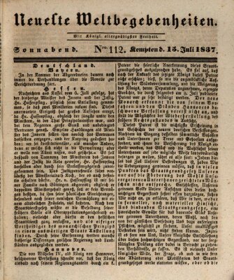 Neueste Weltbegebenheiten (Kemptner Zeitung) Samstag 15. Juli 1837