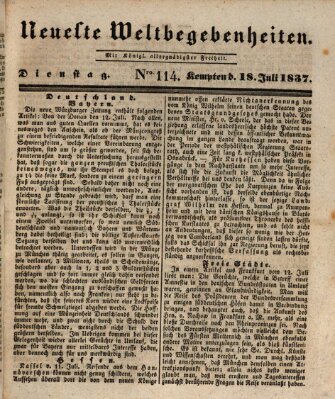 Neueste Weltbegebenheiten (Kemptner Zeitung) Dienstag 18. Juli 1837