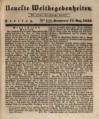 Neueste Weltbegebenheiten (Kemptner Zeitung) Freitag 11. August 1837