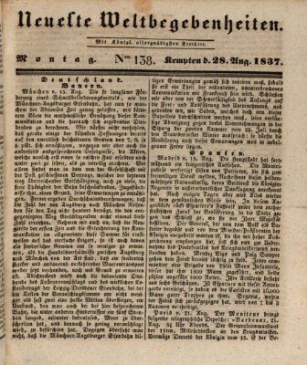 Neueste Weltbegebenheiten (Kemptner Zeitung) Montag 28. August 1837