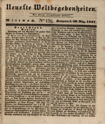 Neueste Weltbegebenheiten (Kemptner Zeitung) Mittwoch 30. August 1837