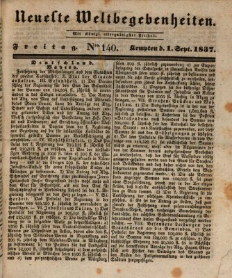 Neueste Weltbegebenheiten (Kemptner Zeitung) Freitag 1. September 1837