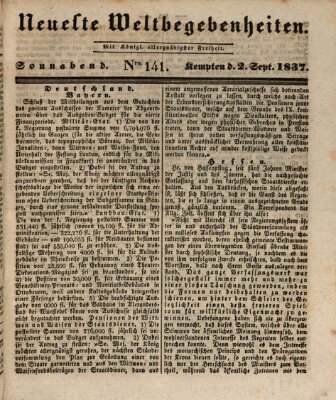 Neueste Weltbegebenheiten (Kemptner Zeitung) Samstag 2. September 1837