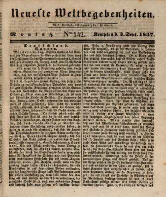 Neueste Weltbegebenheiten (Kemptner Zeitung) Montag 4. September 1837