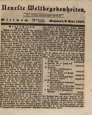 Neueste Weltbegebenheiten (Kemptner Zeitung) Mittwoch 6. September 1837