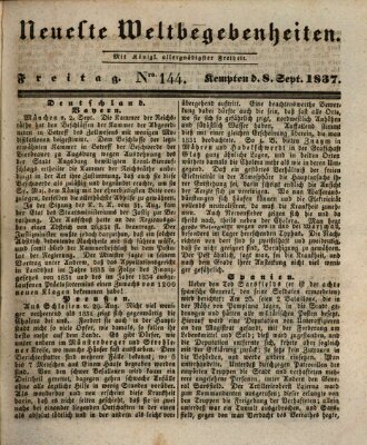 Neueste Weltbegebenheiten (Kemptner Zeitung) Freitag 8. September 1837