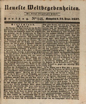 Neueste Weltbegebenheiten (Kemptner Zeitung) Freitag 15. September 1837