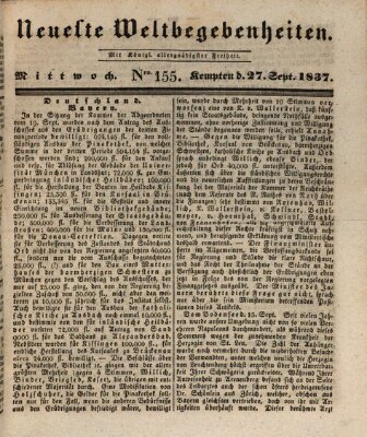 Neueste Weltbegebenheiten (Kemptner Zeitung) Mittwoch 27. September 1837