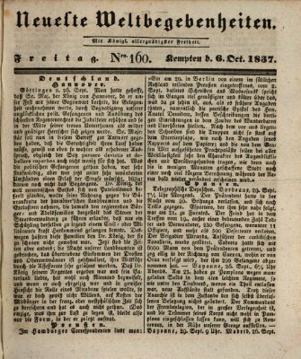 Neueste Weltbegebenheiten (Kemptner Zeitung) Freitag 6. Oktober 1837