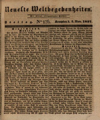 Neueste Weltbegebenheiten (Kemptner Zeitung) Freitag 3. November 1837