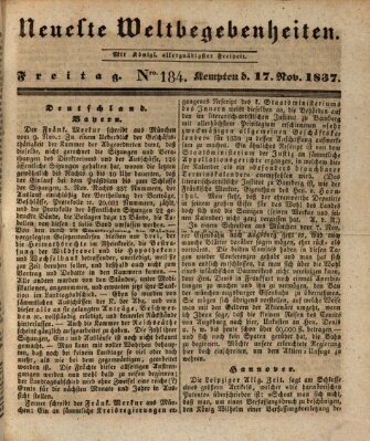 Neueste Weltbegebenheiten (Kemptner Zeitung) Freitag 17. November 1837