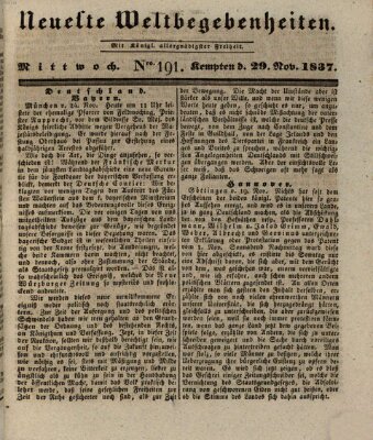 Neueste Weltbegebenheiten (Kemptner Zeitung) Mittwoch 29. November 1837