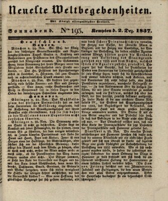 Neueste Weltbegebenheiten (Kemptner Zeitung) Samstag 2. Dezember 1837