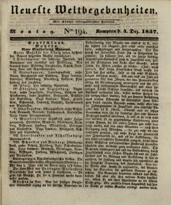 Neueste Weltbegebenheiten (Kemptner Zeitung) Montag 4. Dezember 1837