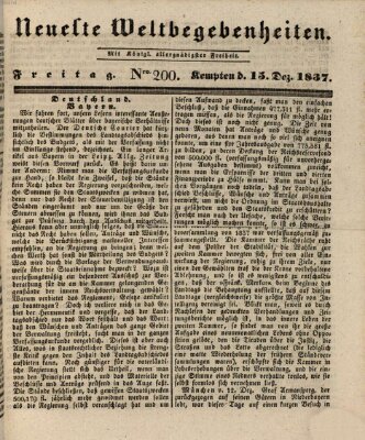 Neueste Weltbegebenheiten (Kemptner Zeitung) Freitag 15. Dezember 1837