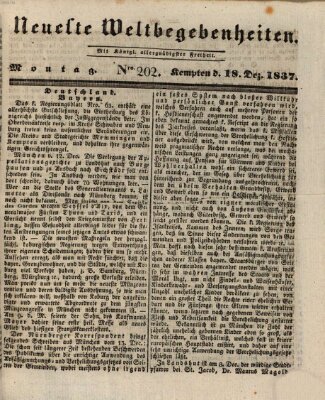 Neueste Weltbegebenheiten (Kemptner Zeitung) Montag 18. Dezember 1837