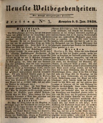 Neueste Weltbegebenheiten (Kemptner Zeitung) Freitag 5. Januar 1838