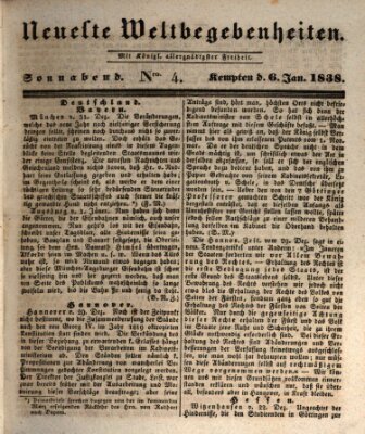 Neueste Weltbegebenheiten (Kemptner Zeitung) Samstag 6. Januar 1838