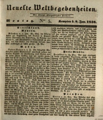 Neueste Weltbegebenheiten (Kemptner Zeitung) Montag 8. Januar 1838