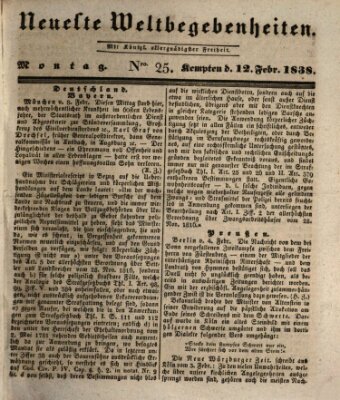 Neueste Weltbegebenheiten (Kemptner Zeitung) Montag 12. Februar 1838