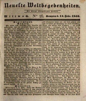 Neueste Weltbegebenheiten (Kemptner Zeitung) Mittwoch 14. Februar 1838