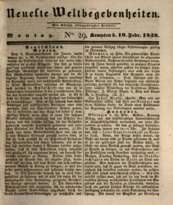 Neueste Weltbegebenheiten (Kemptner Zeitung) Montag 19. Februar 1838