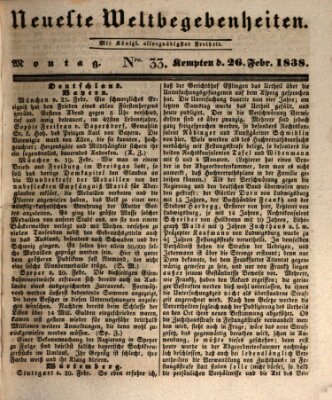 Neueste Weltbegebenheiten (Kemptner Zeitung) Montag 26. Februar 1838