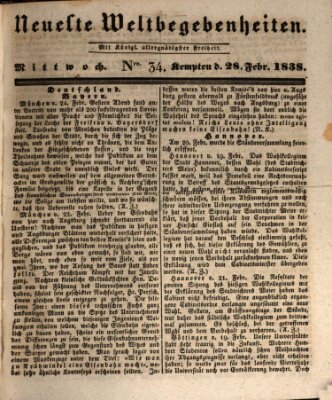 Neueste Weltbegebenheiten (Kemptner Zeitung) Mittwoch 28. Februar 1838