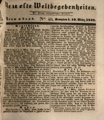 Neueste Weltbegebenheiten (Kemptner Zeitung) Samstag 10. März 1838