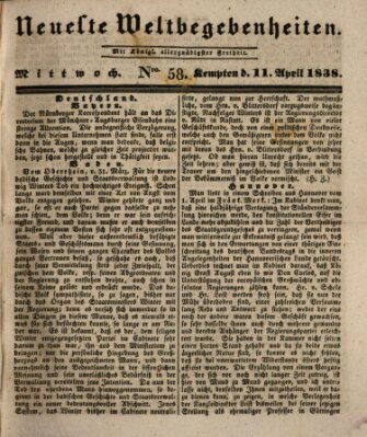 Neueste Weltbegebenheiten (Kemptner Zeitung) Mittwoch 11. April 1838