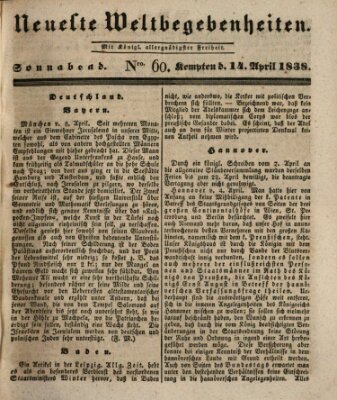 Neueste Weltbegebenheiten (Kemptner Zeitung) Samstag 14. April 1838