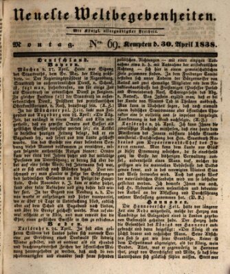 Neueste Weltbegebenheiten (Kemptner Zeitung) Montag 30. April 1838