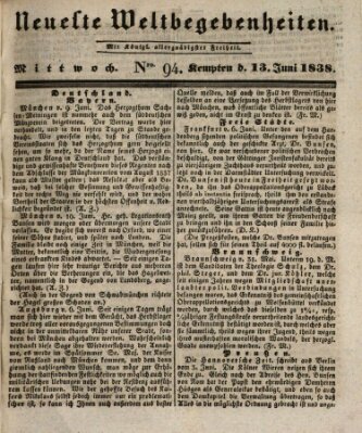 Neueste Weltbegebenheiten (Kemptner Zeitung) Mittwoch 13. Juni 1838