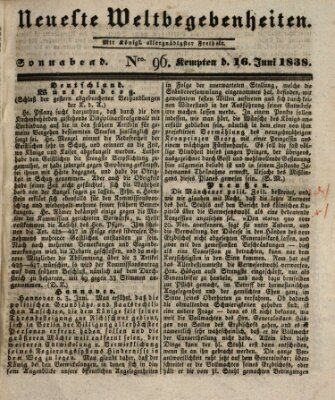 Neueste Weltbegebenheiten (Kemptner Zeitung) Samstag 16. Juni 1838