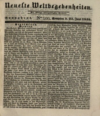 Neueste Weltbegebenheiten (Kemptner Zeitung) Samstag 23. Juni 1838