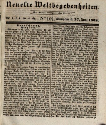 Neueste Weltbegebenheiten (Kemptner Zeitung) Mittwoch 27. Juni 1838