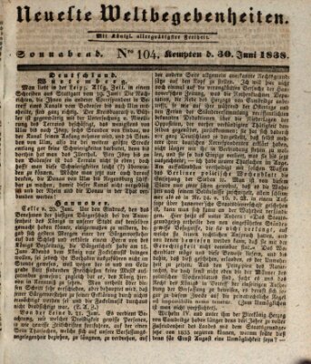 Neueste Weltbegebenheiten (Kemptner Zeitung) Samstag 30. Juni 1838