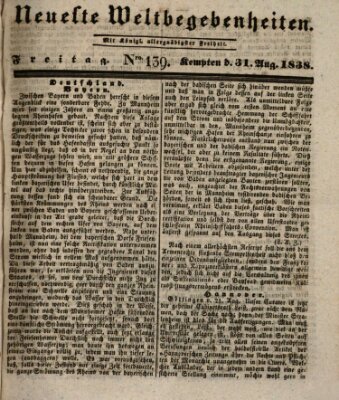 Neueste Weltbegebenheiten (Kemptner Zeitung) Freitag 31. August 1838