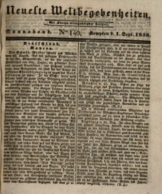 Neueste Weltbegebenheiten (Kemptner Zeitung) Samstag 1. September 1838