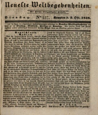 Neueste Weltbegebenheiten (Kemptner Zeitung) Dienstag 2. Oktober 1838