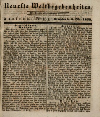 Neueste Weltbegebenheiten (Kemptner Zeitung) Freitag 5. Oktober 1838